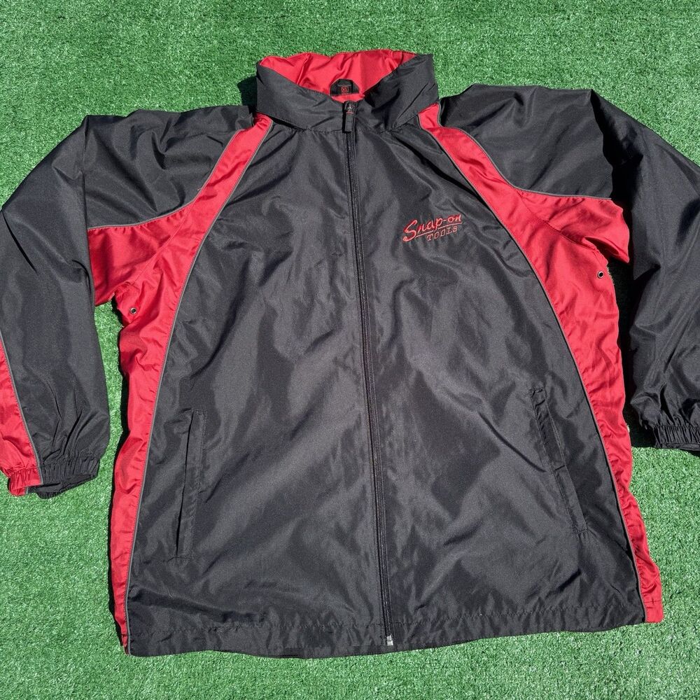 Snap-On Tools Jacket Mens XL Black Red Full Zip Windbreaker Embroidered Logo